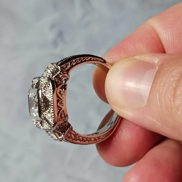 Vintage Retro Art Deco Silver Filigree and CZ Ring Size 10 - Picture 12 of 15